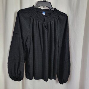 Old Navy Top Blouse Black BOHO Large Peasant Flowy Cottagecore Hippie Whimsigoth